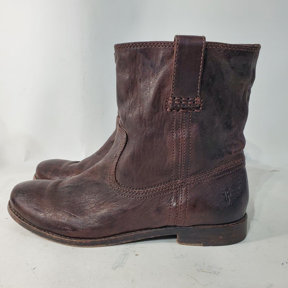 Frye Boots Womens 7.5 M Brown Anna Shortie Leather Booties Ankle Casual Pull on